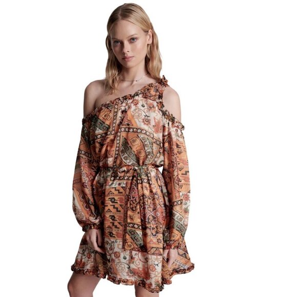 One Teaspoon Dress Orange Paisley One Shoulder Dress - Picture 1 of 15